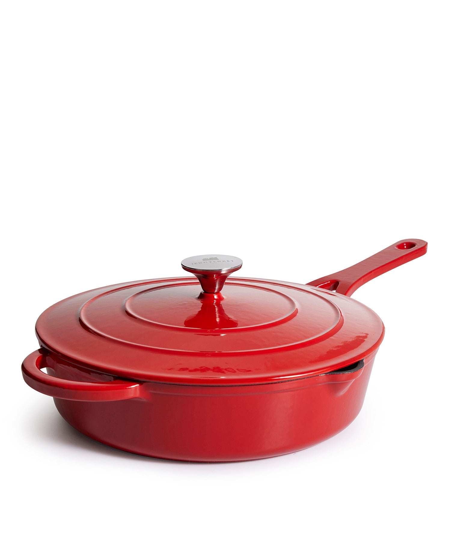 Cazuela Baja de Hierro Fundido con Tapa 28 cm de diametro Sangre Roja