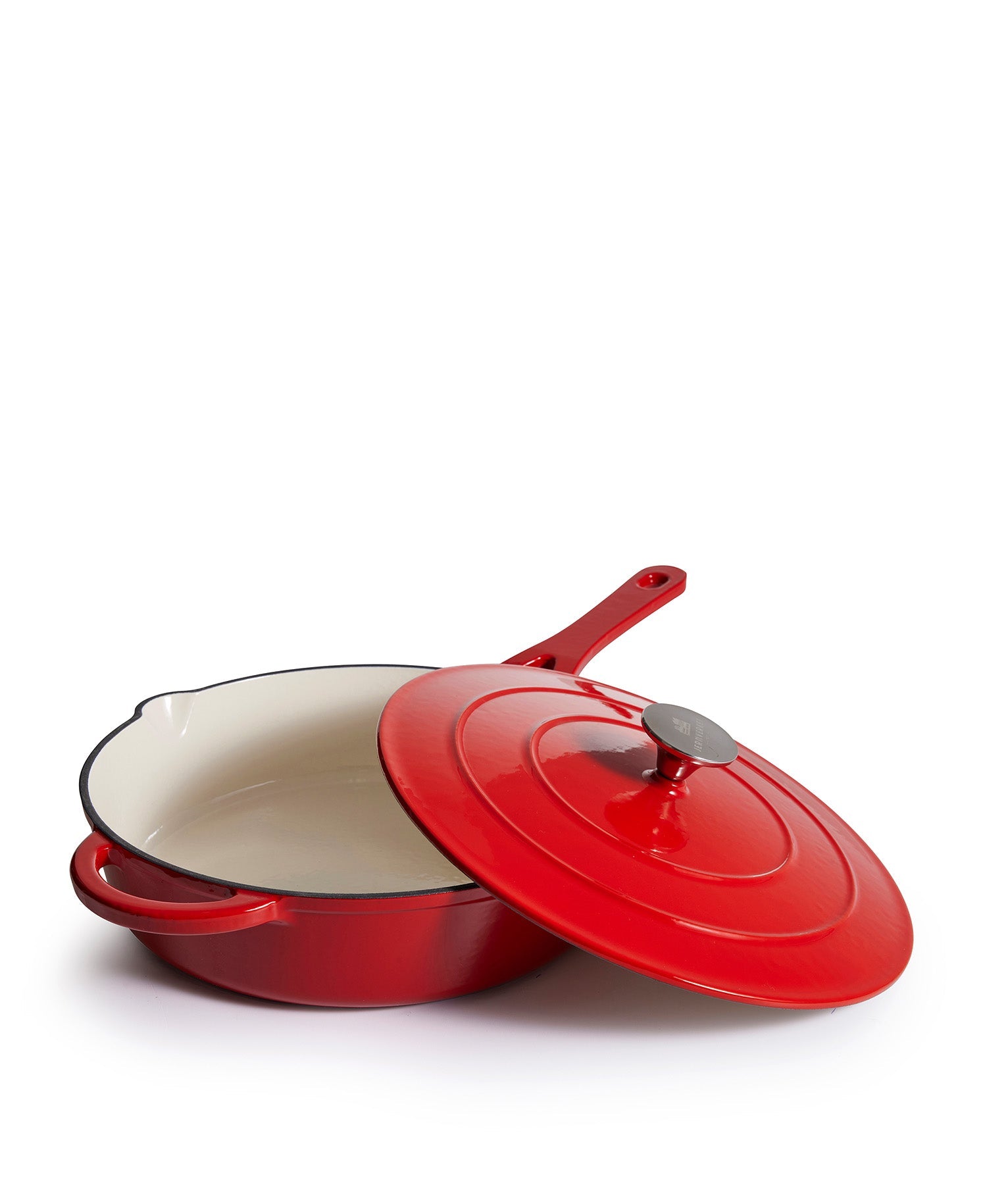 Cazuela Baja de Hierro Fundido con Tapa 28 cm de diametro Sangre Roja