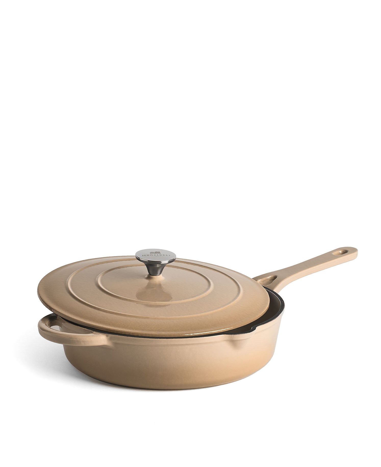 Cazuela Baja de Hierro Fundido con Tapa 28 cm de diametro Crema