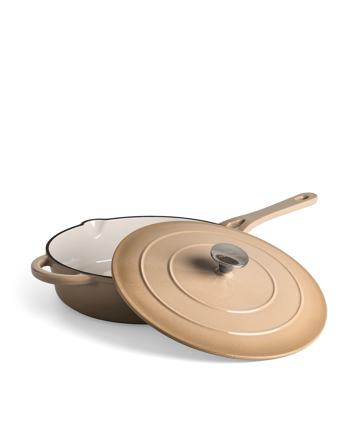 Cazuela Baja de Hierro Fundido con Tapa 28 cm de diametro Crema