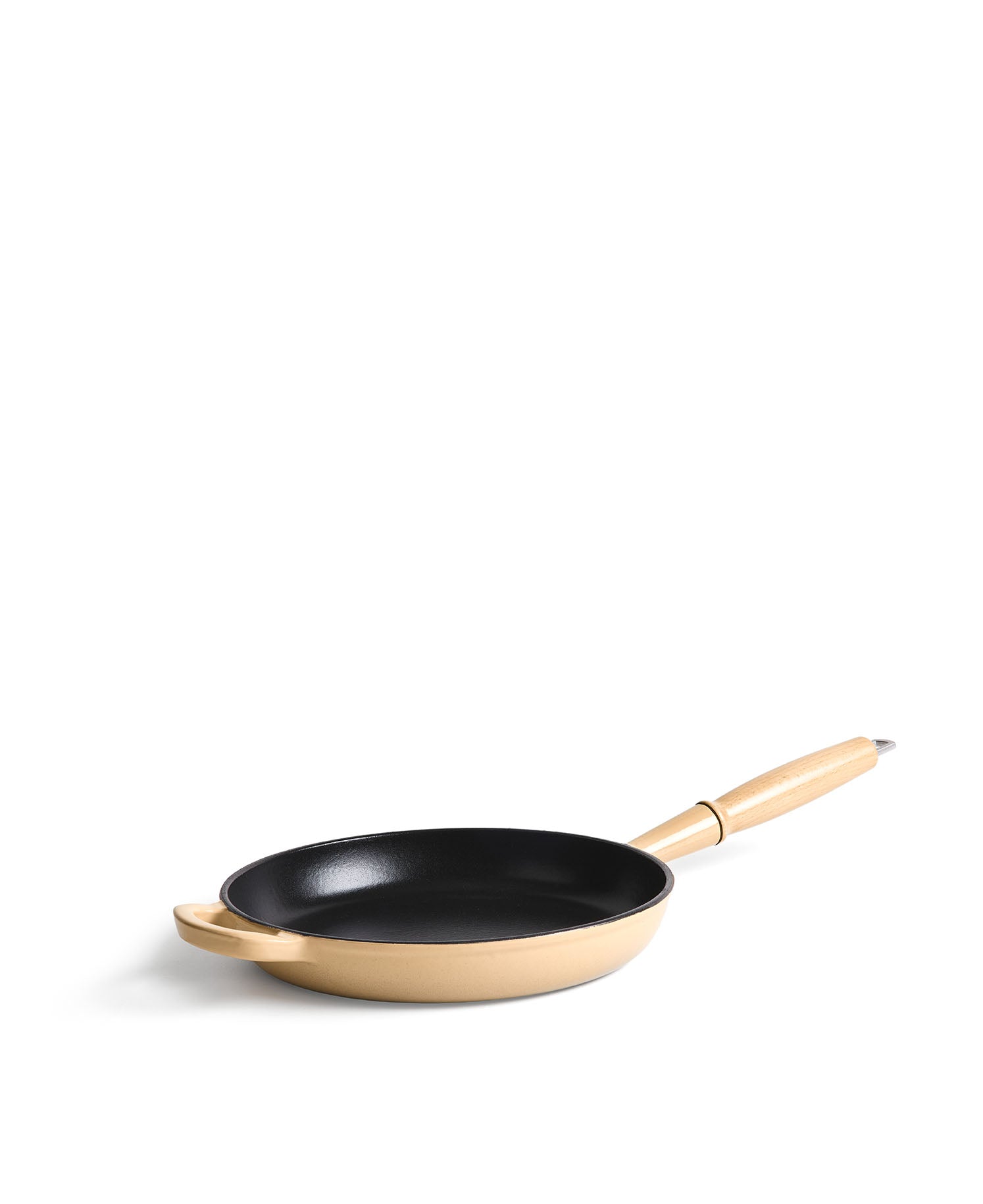 Sartén de Hierro Fundido 28 cm de diametro Blanco Crema con Mango de Madera