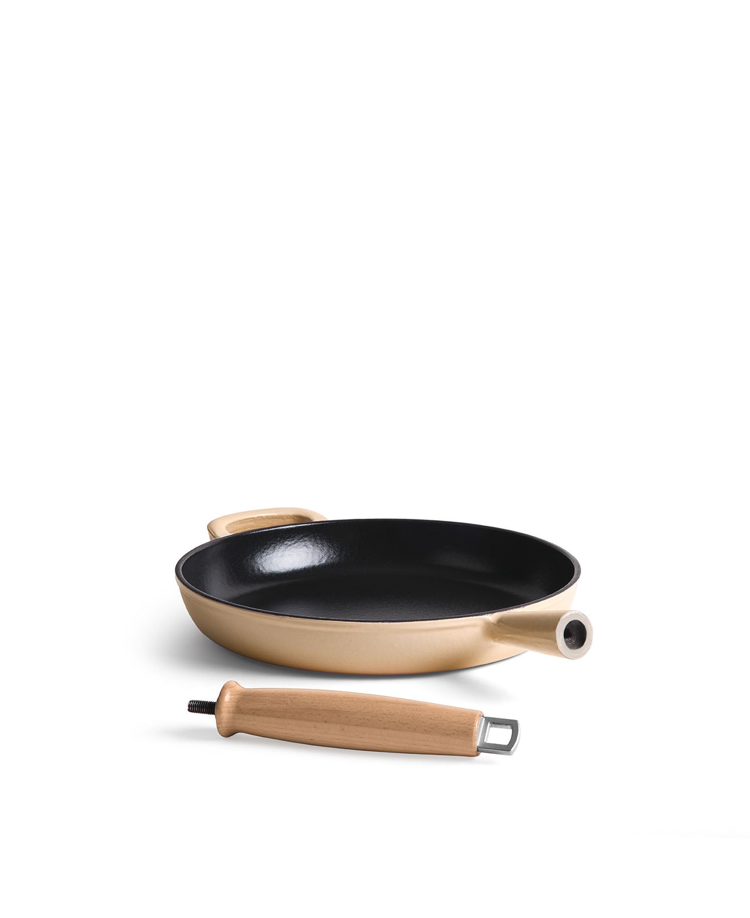 Sartén de Hierro Fundido 28 cm de diametro Blanco Crema con Mango de Madera