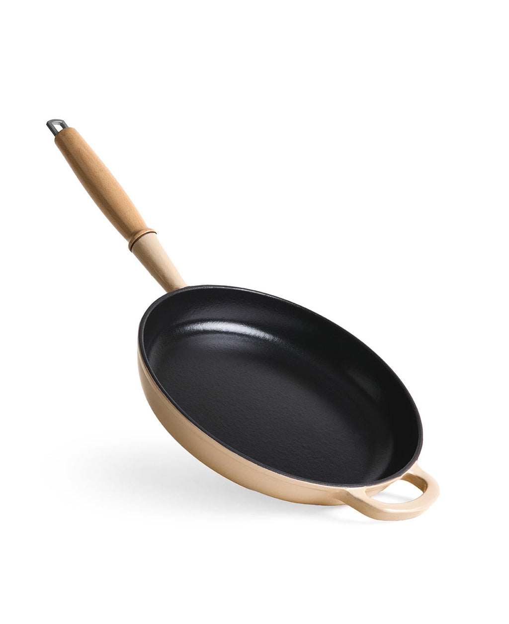 Sartén de Hierro Fundido 28 cm de diametro Blanco Crema con Mango de Madera