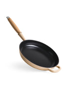 Sartén de Hierro Fundido 28 cm de diametro Blanco Crema con Mango de Madera